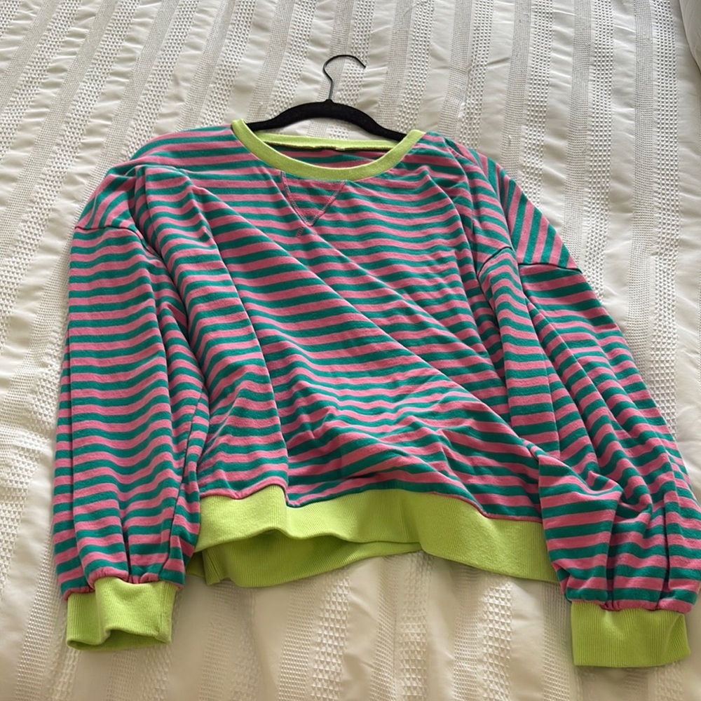 Amazon Striped Pink and Green Sweatshirt